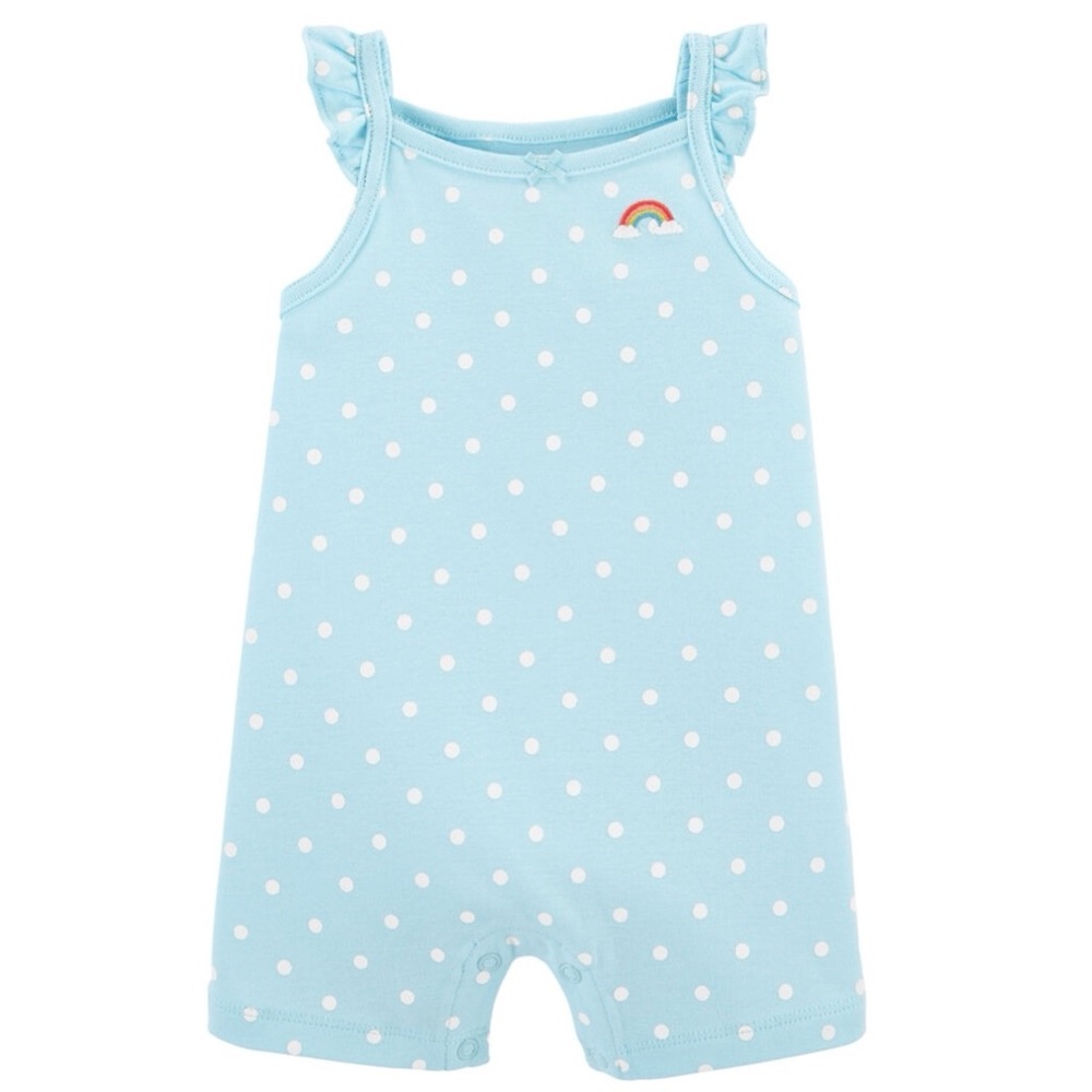 9-12M | New blue polka dot rainbow Carter’s baby girl romper